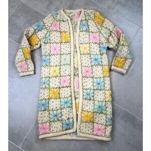 Vintage Lilly of California Granny Square Midi Cardigan Sweater Sz   M